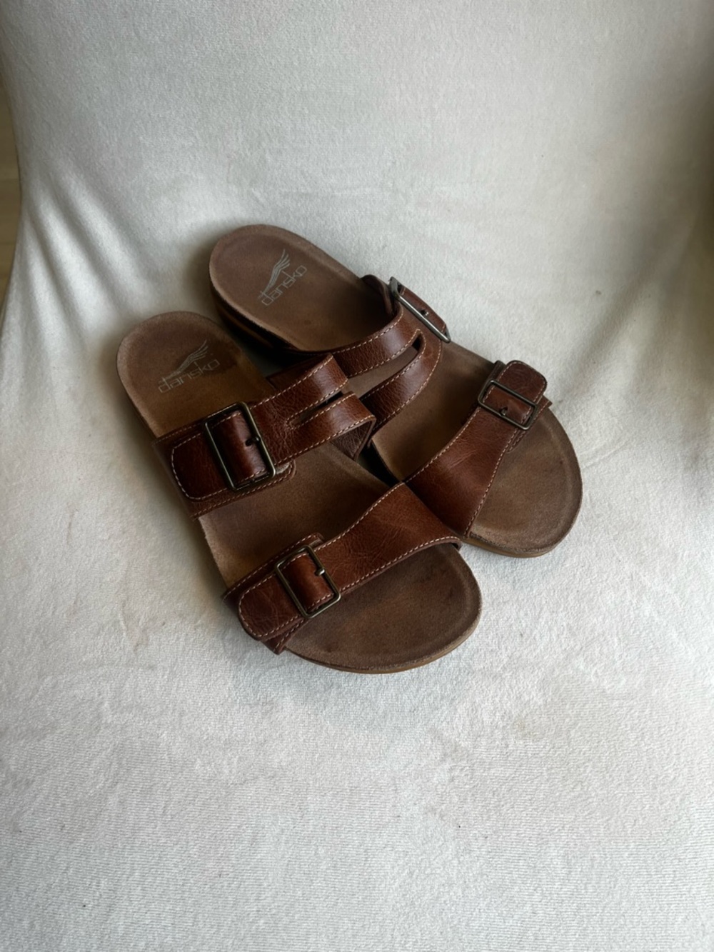 Brown Double Buckle Slide Sandals